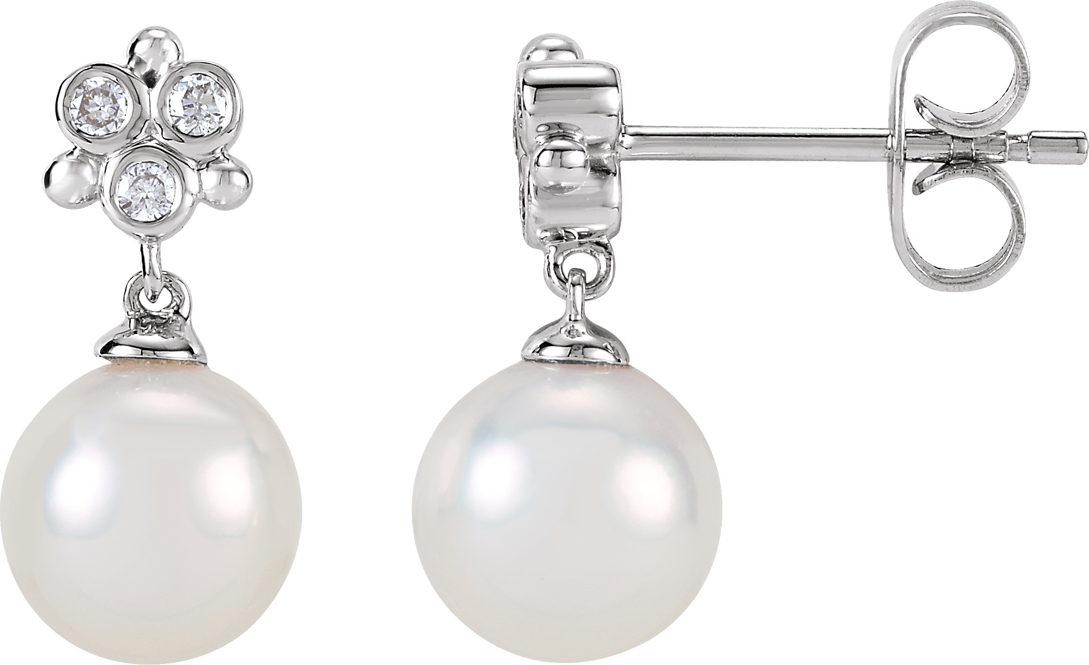 14K White .08 CTW Diamond and Freshwater Cultured Pearl Earrings Ref. 4515954