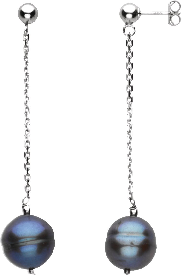 Sterling Silver Freshwater Cultured Black Pearl Earrings