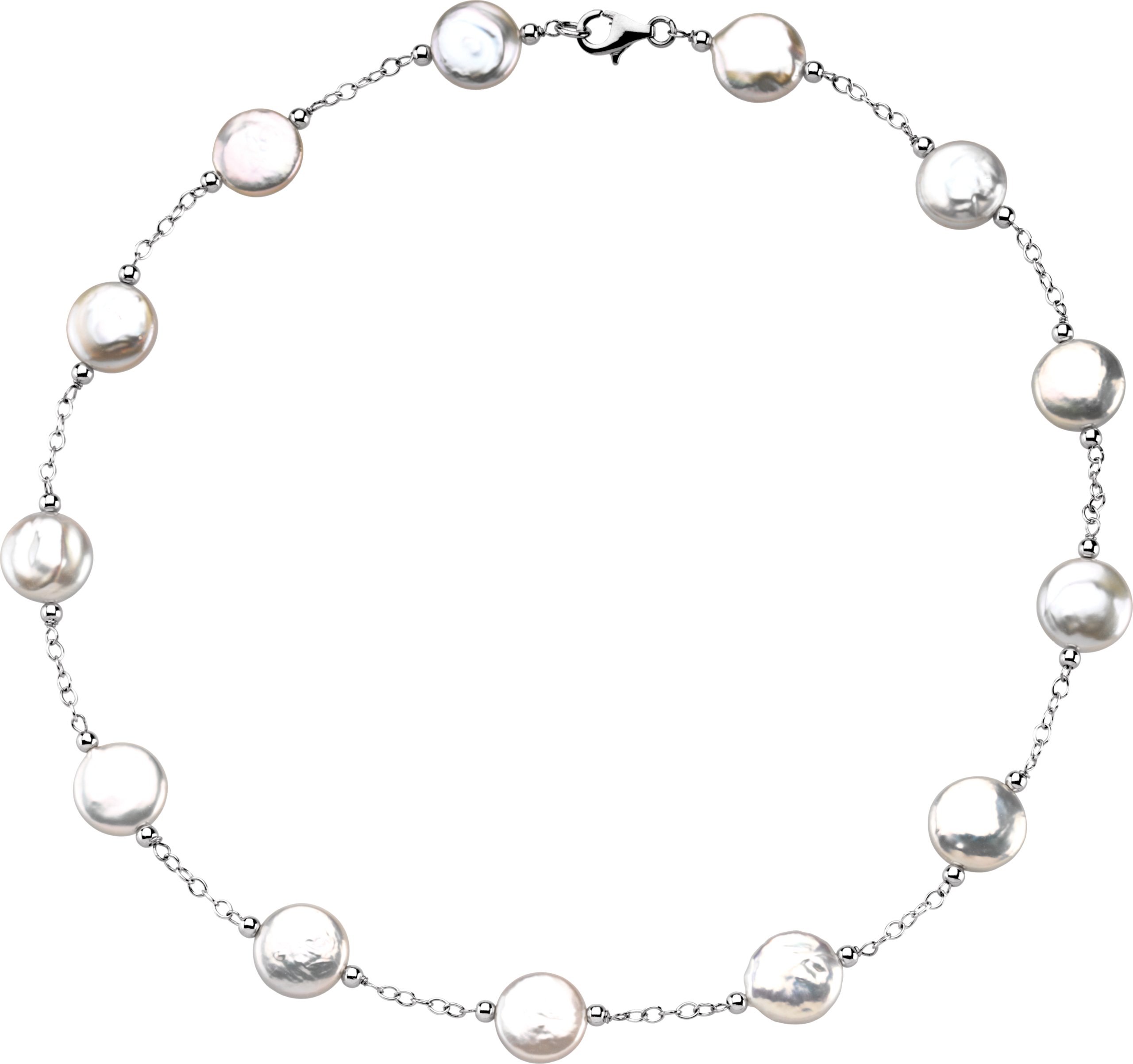 Sterling Silver 12-13 mm Cultured White Freshwater Pearl Coin 18" Necklace