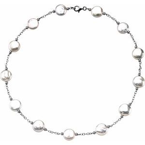 Sterling Silver 12-13 mm Cultured White Freshwater Pearl Coin 18" Necklace
