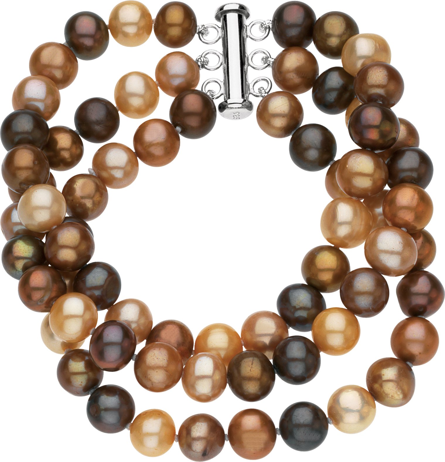 Sterling Silver Cultured Chocolate Freshwater Pearl 3-Strand 7 1/4" Bracelet