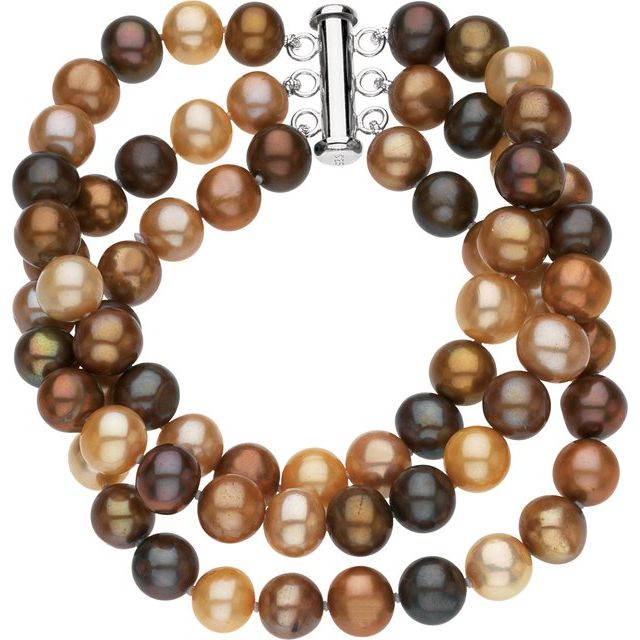 Sterling Silver Cultured Chocolate Freshwater Pearl 3-Strand 7 1/4