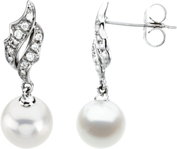 14K White Freshwater Cultured Pearl and .10 CTW Diamond Earrings Ref. 2549999