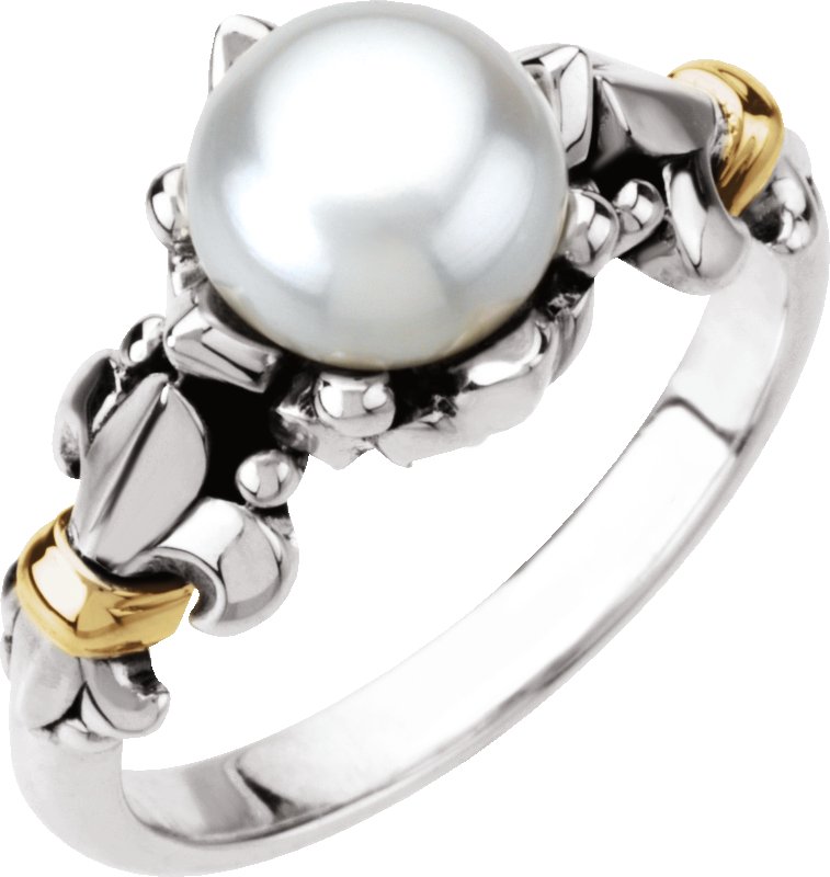 Sterling Silver & 14K Yellow Cultured White Freshwater Pearl Ring