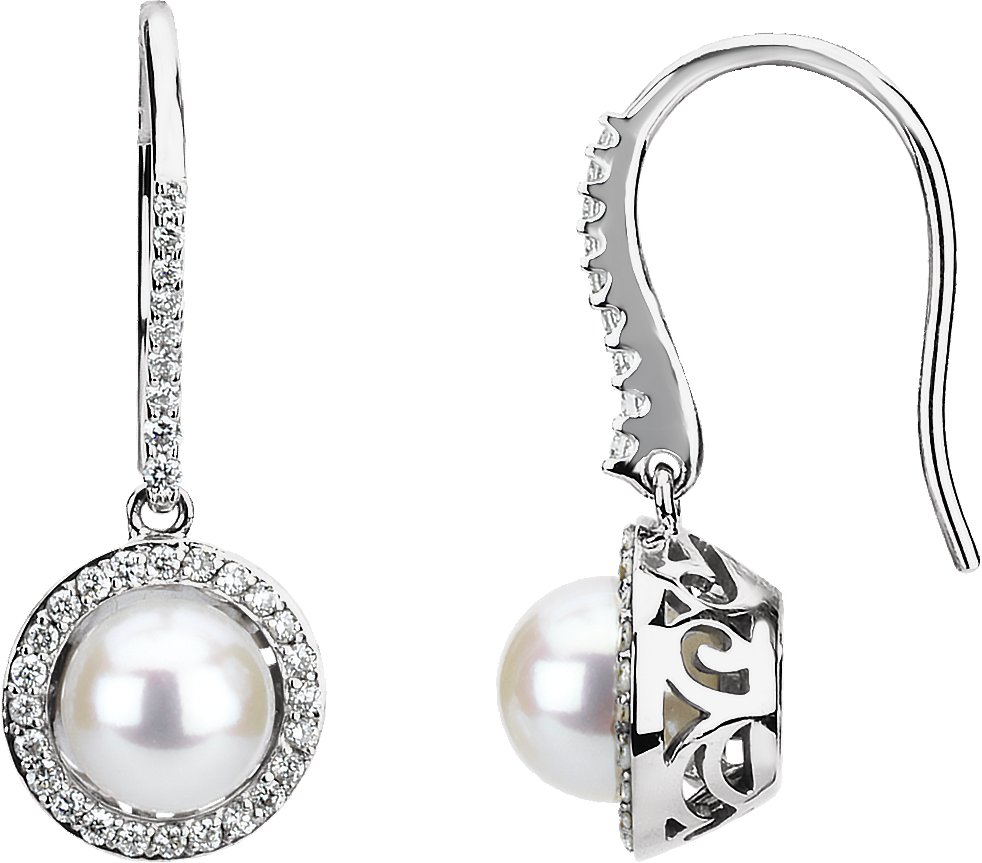14K White Freshwater Cultured Pearl and .50 CTW Diamond Earrings Ref. 2732574