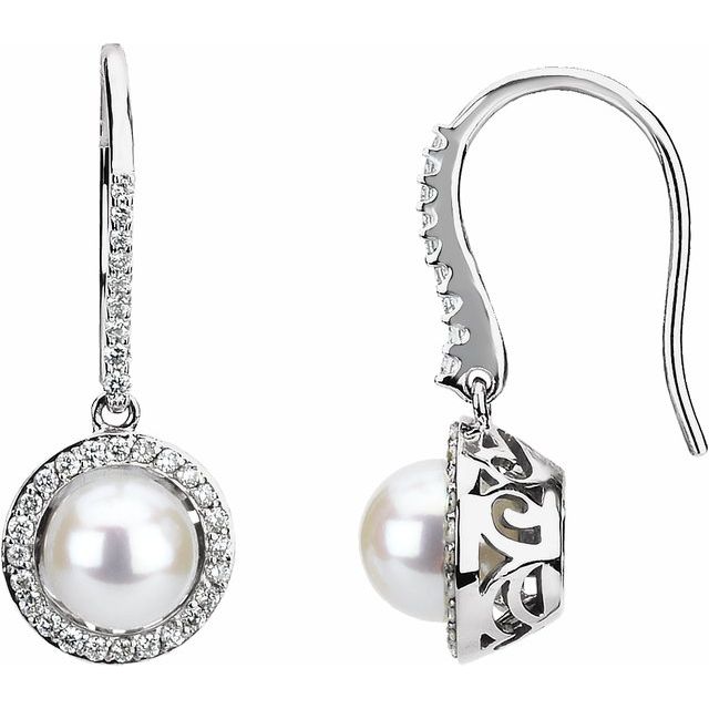 14K White Freshwater Cultured Pearl & 1/2 CTW Diamond Earrings