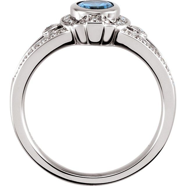 14K White 1/3 CTW Diamond & 7x5 mm Aqua Ring