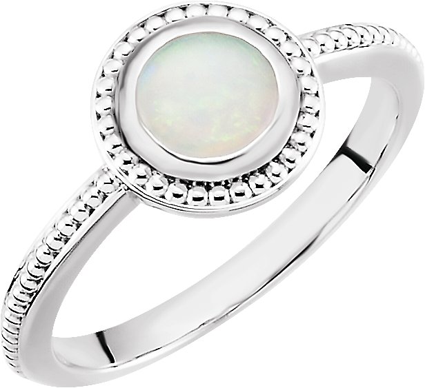 14K White 6 mm Opal Bezel Set Ring Ref 9654642