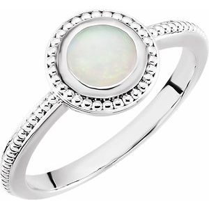 14K White 6 mm Opal Bezel-Set Ring
