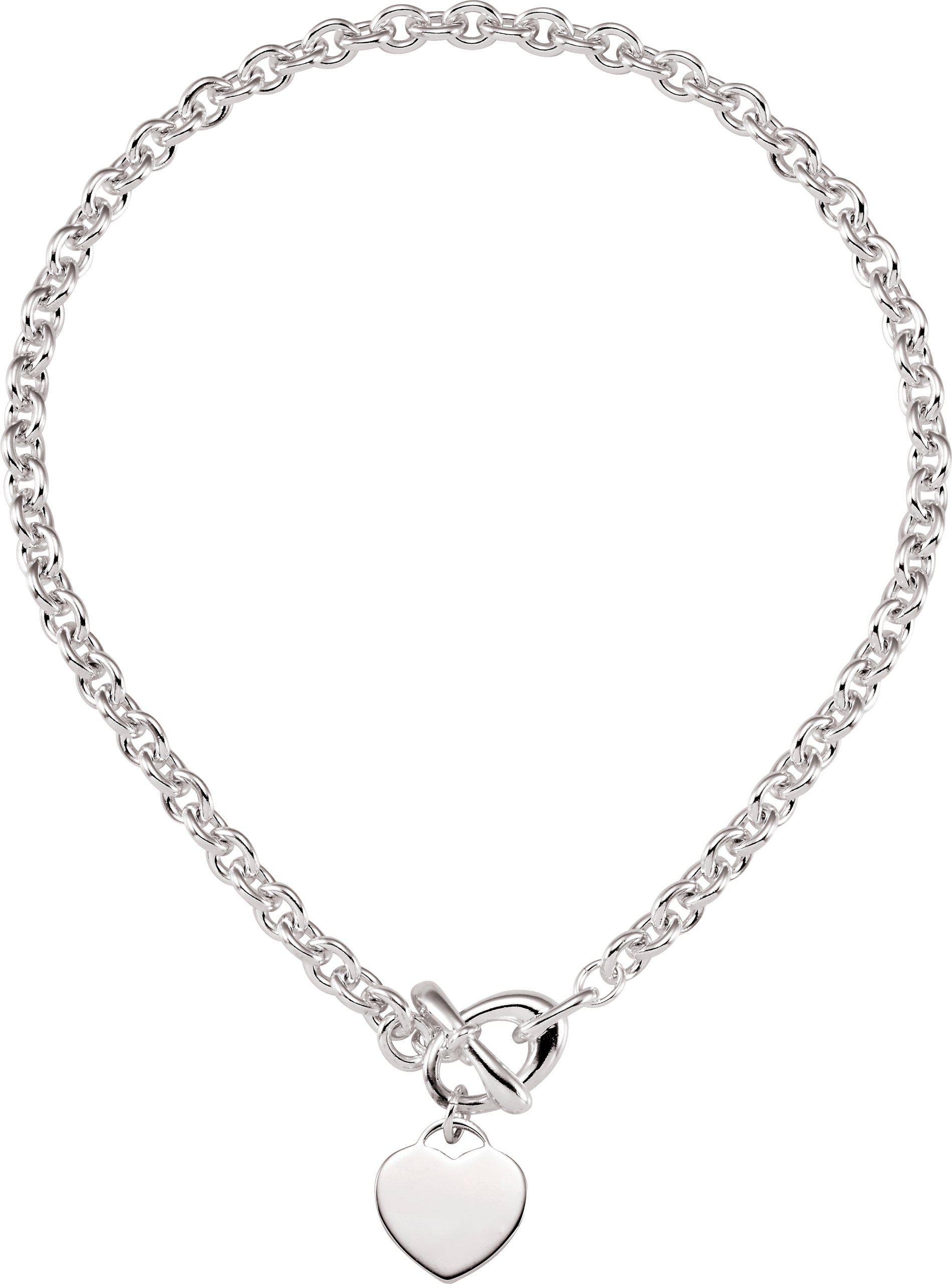Sterling Silver 8 mm Cable 18" Chain with Heart Charm & Toggle Clasp