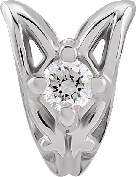 14K Бяло злато .01 CT Natural Диамант Scroll Rabbit Ear Bail
