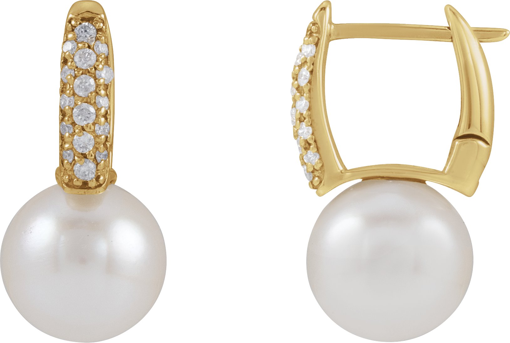 Cultured Akoya Pearl And 1/6 CTW Natural Hinged Earrings – 14K Yellow Gold