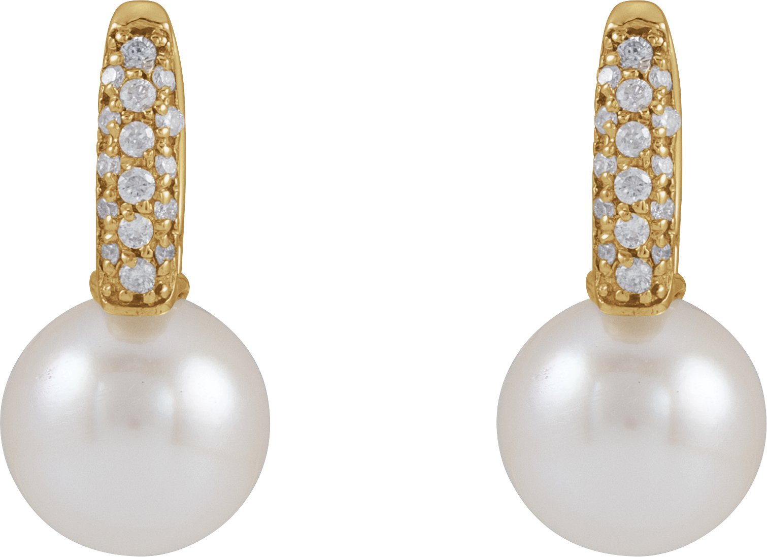 Alternative view of Cultured Akoya Pearl And 1/6 CTW Natural Hinged Earrings – 14K Yellow Gold