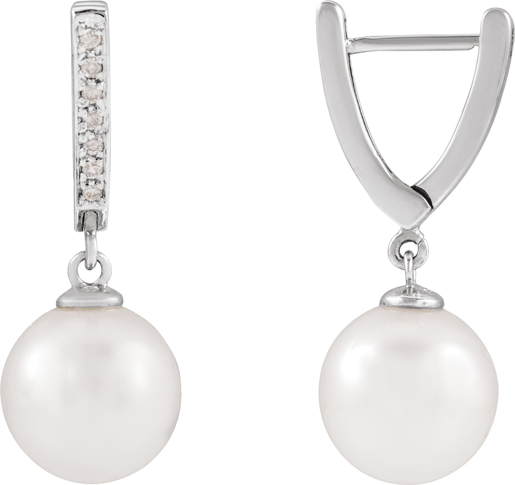 Cultured South Sea Pearl And 1/0 CTW Natural Drop Earrings – 14K White Gold