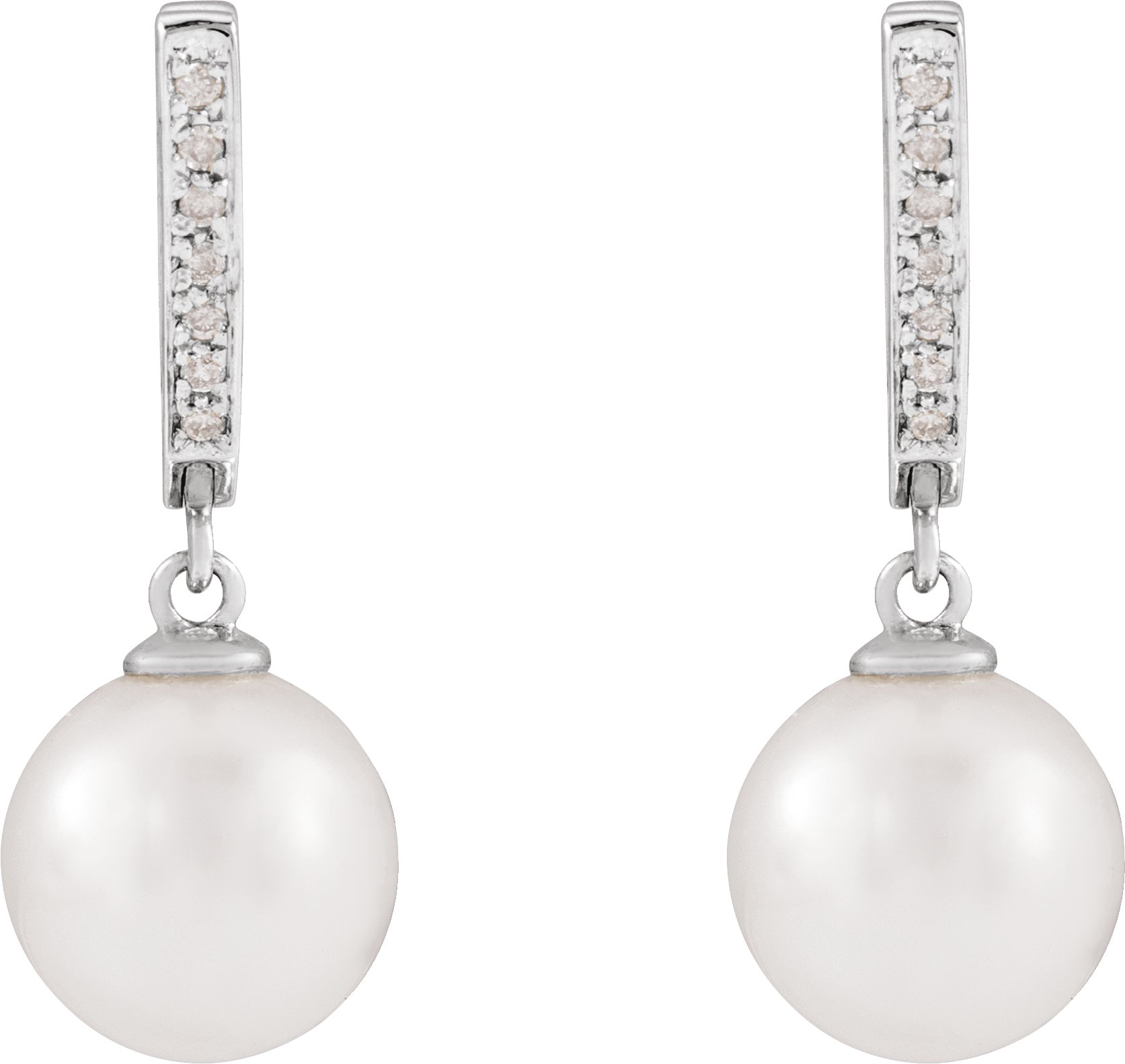 Alternative view of Cultured South Sea Pearl And 1/0 CTW Natural Drop Earrings – 14K White Gold