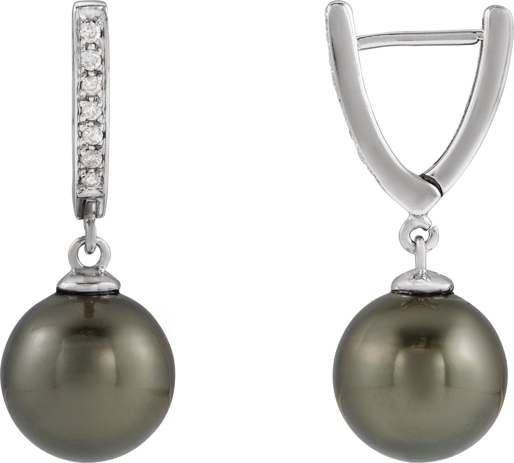Cultured Tahitian Pearl And 1/10 CTW Natural Drop Earrings – 14K White Gold