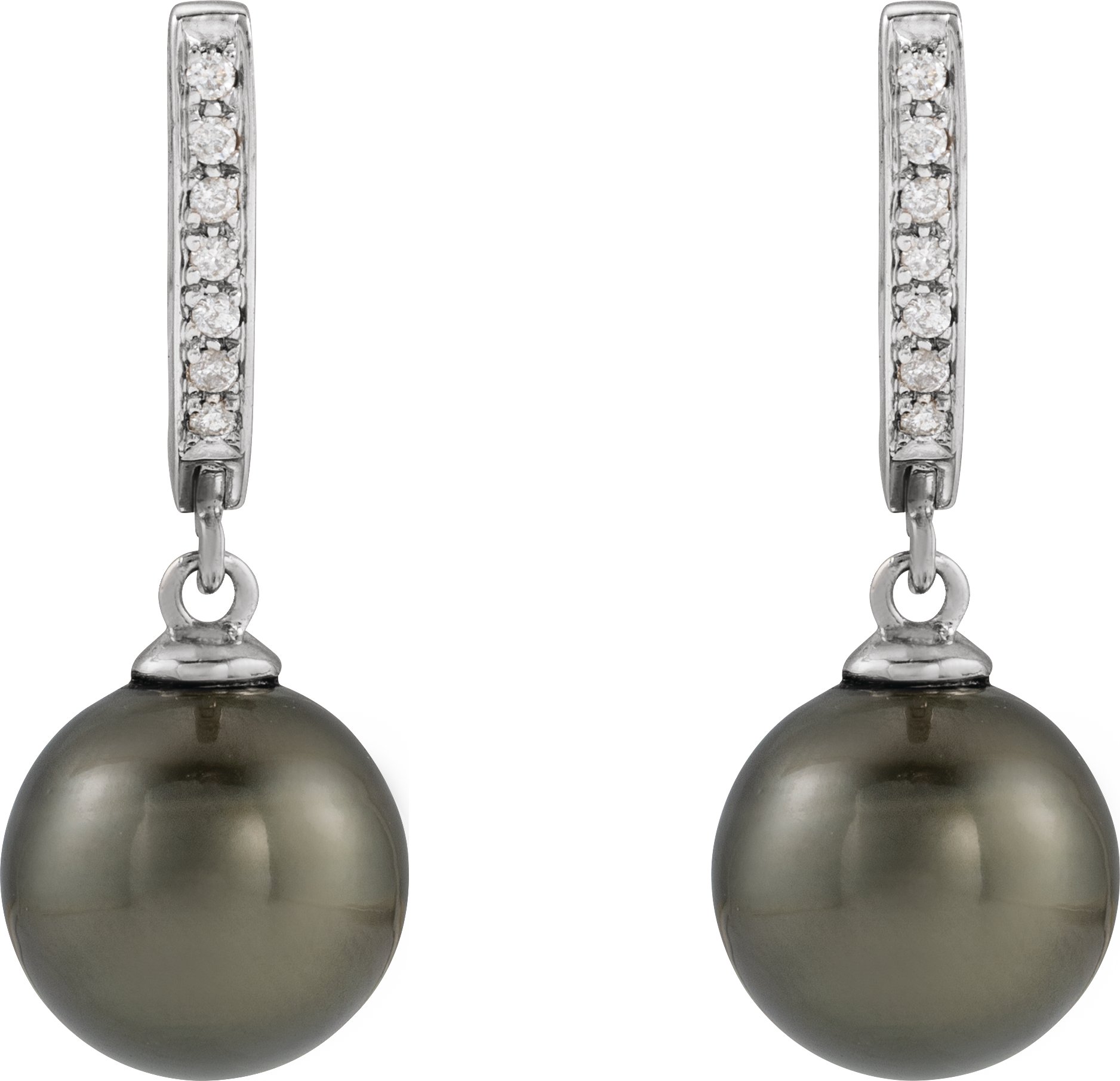 Alternative view of Cultured Tahitian Pearl And 1/10 CTW Natural Drop Earrings – 14K White Gold