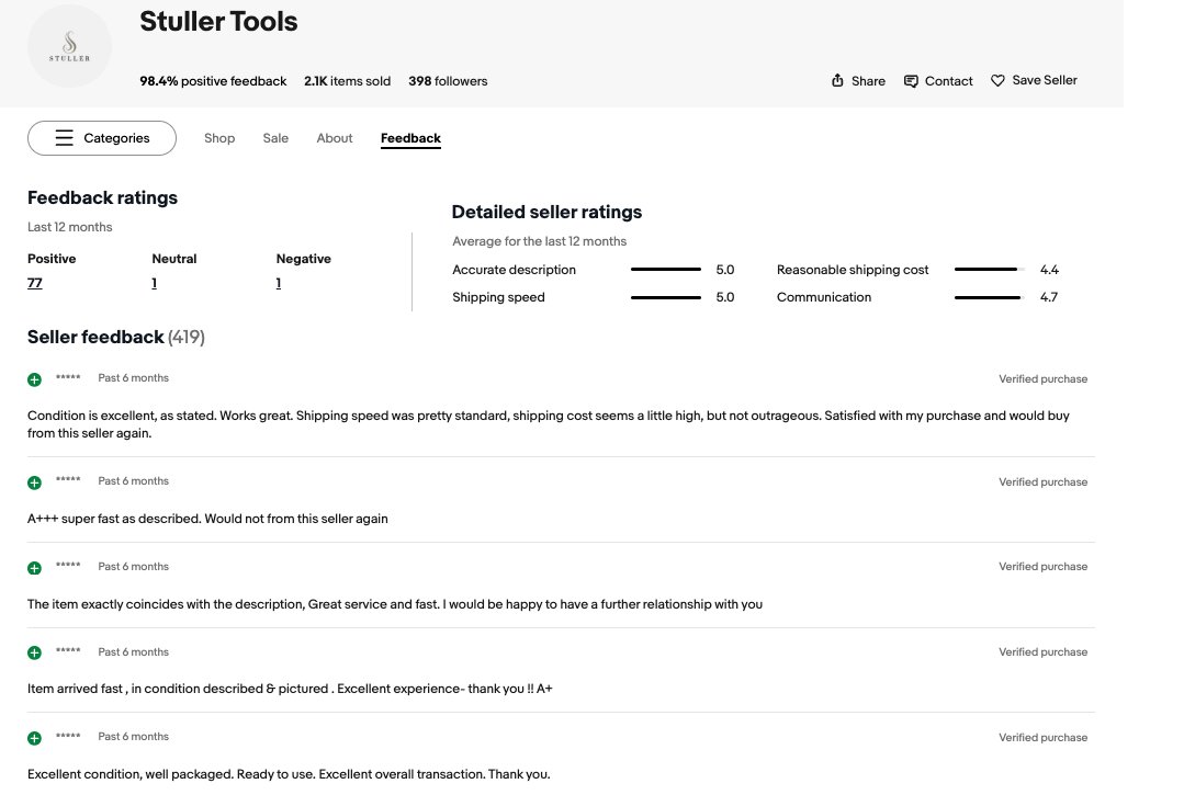 Stuller Ebay Store Reviews