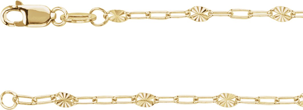 14K Yellow Gold-Filled 2.5 mm Light Paperclip-Style Starburst Mirror 20 Chain