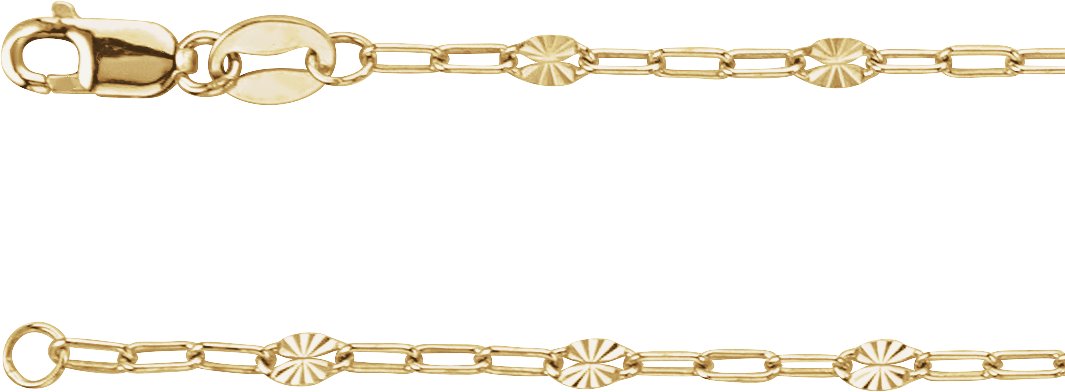 14K Yellow Gold-Filled 2.5 mm Light Paperclip-Style Starburst Mirror 18 Chain