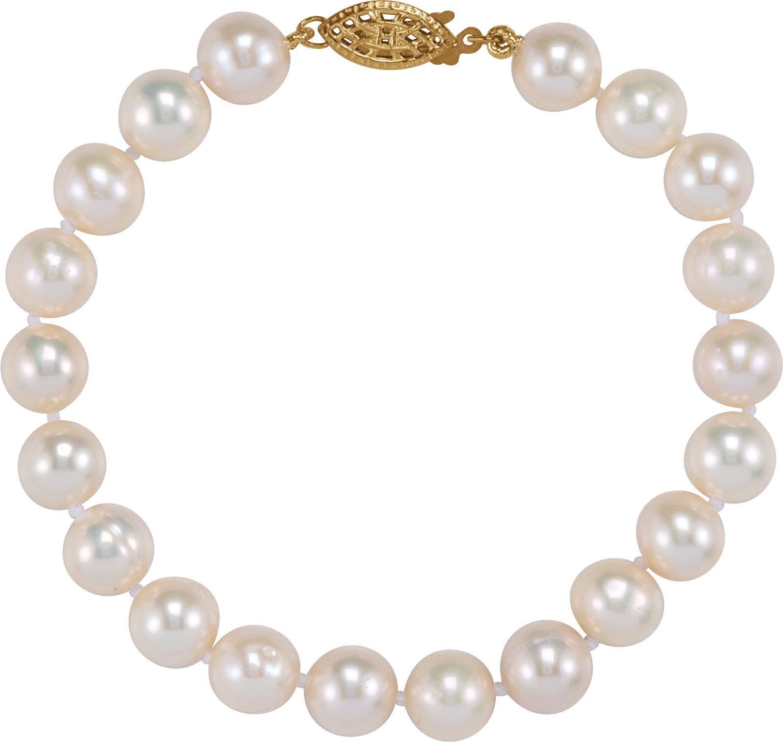 14K Yellow Gold-Filled Cultured White Freshwater Pearl 7 1/2" Bracelet