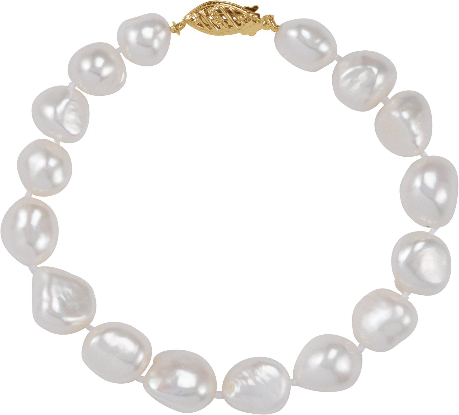 14K Yellow Gold Cultured White Freshwater 7" Bracelet