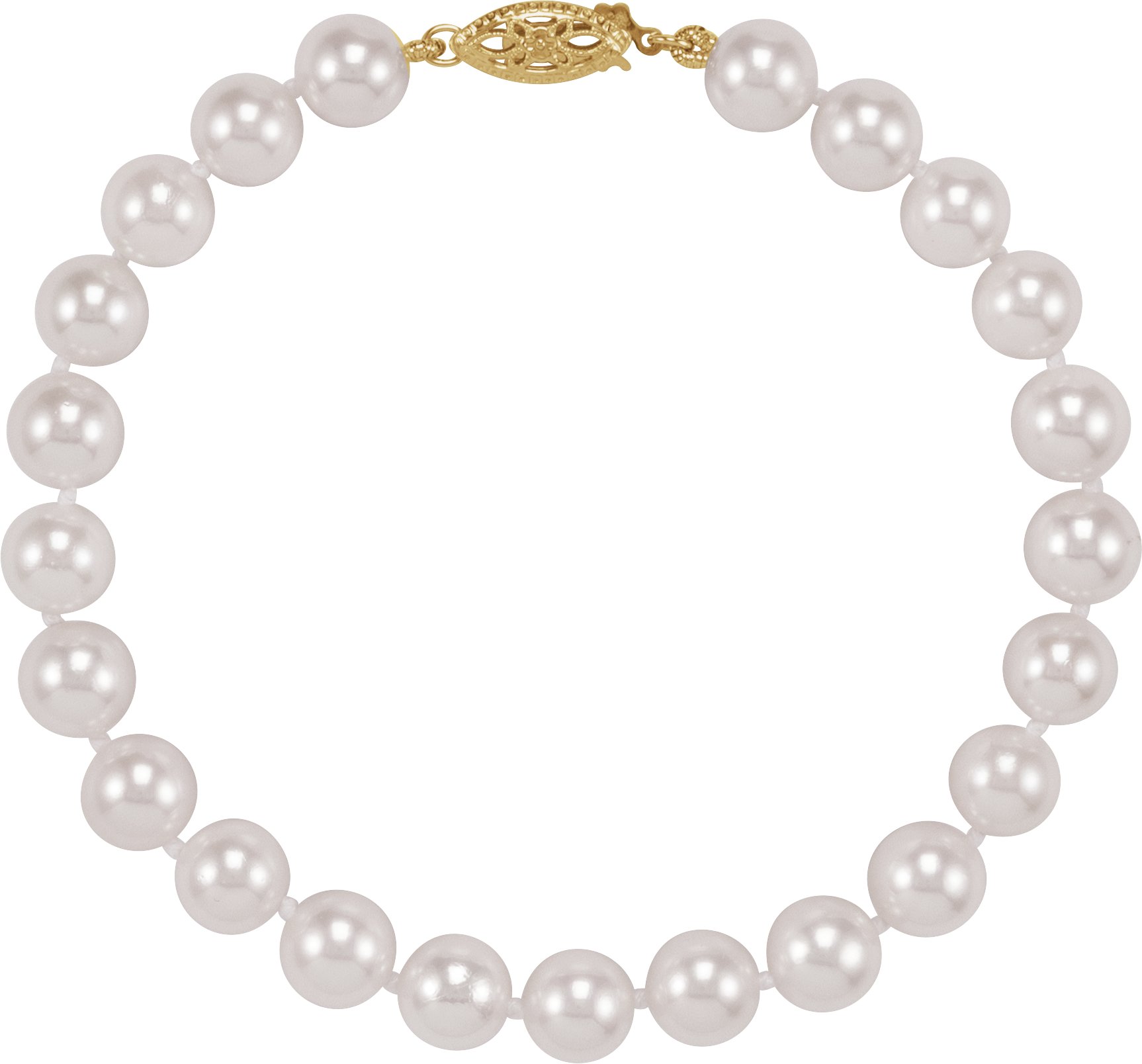 14K Yellow Gold Cultured White Akoya Pearl 7 1/2" Bracelet