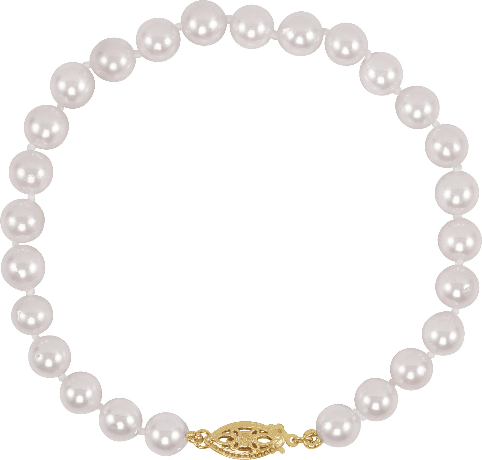 14K Yellow Gold Cultured White Akoya Pearl 7 1/2" Bracelet