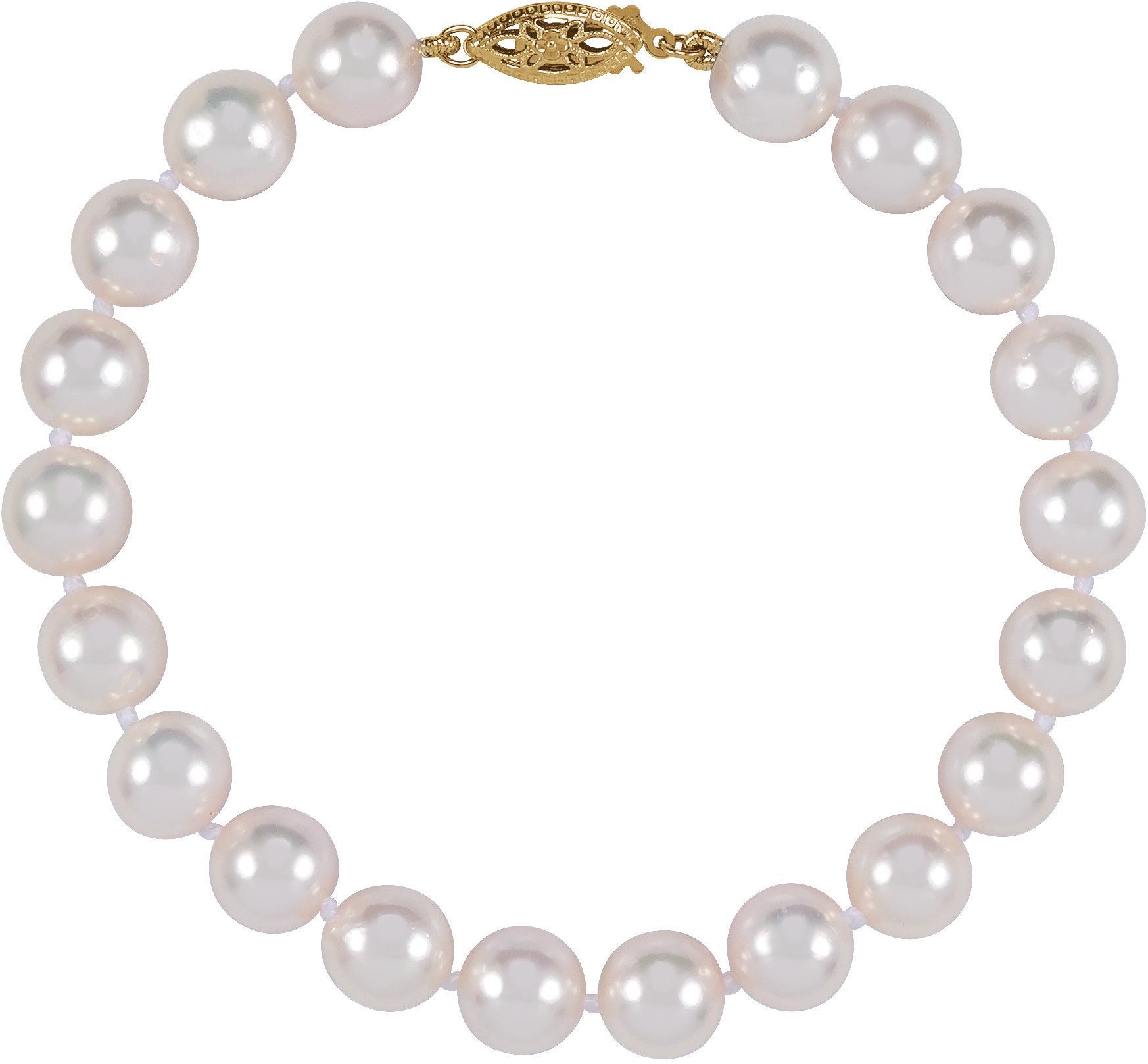 14K Yellow Gold Cultured White Akoya Pearl 7 1/2" Bracelet
