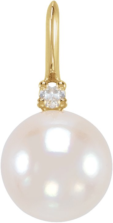Cultured White Akoya Pearl And .03 CTW Natural Diamond Pendant – 14K Yellow Gold
