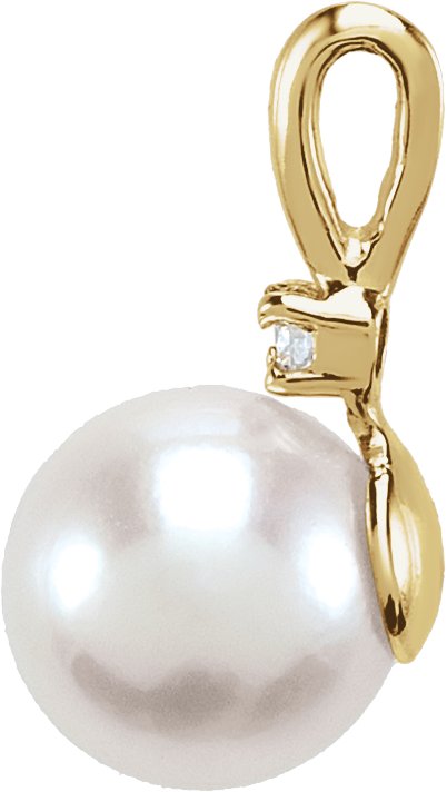 Alternative view of Cultured White Akoya Pearl And .03 CTW Natural Diamond Pendant – 14K Yellow Gold