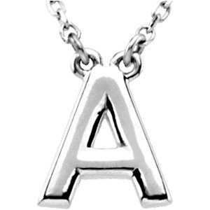 14K White Block Initial A 16" Necklace