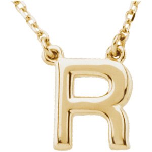 14K Yellow Block Initial R 16" Necklace