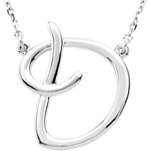 Sterling Silver Script Initial D 16" Necklace
