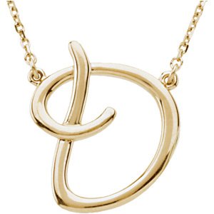 14K Yellow Script Initial D 16" Necklace