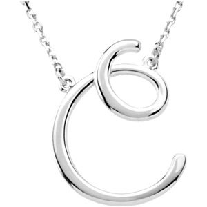 Script Initial Rope Necklace' Silver / C