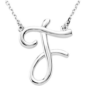 Sterling Silver Script Initial F 16" Necklace