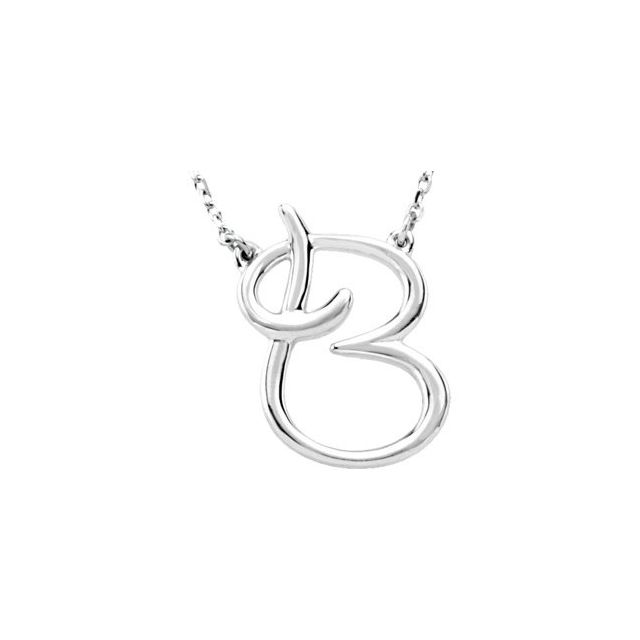 Sterling Silver Script Initial B 16 Necklace