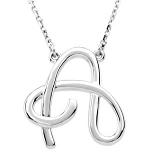 Sterling Silver Script Initial A 16" Necklace