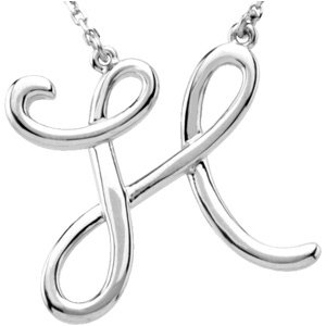Sterling Silver Script Initial H 16" Necklace