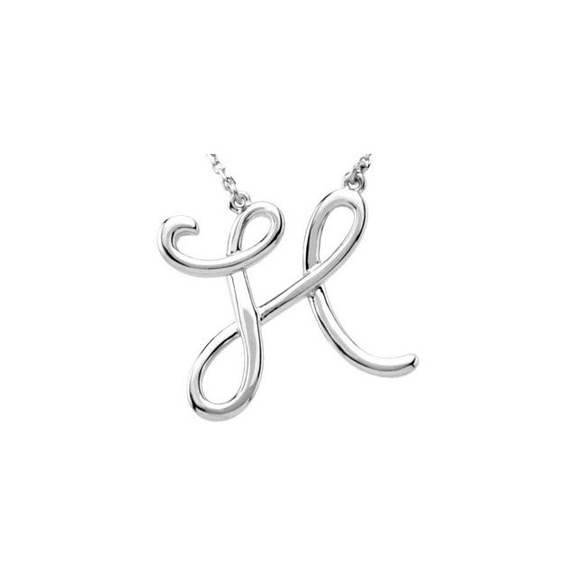 Sterling Silver Script Initial H 16 Necklace