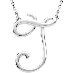 Sterling Silver Script Initial J 16" Necklace