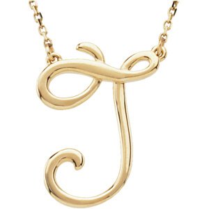 14K Yellow Script Initial J 16" Necklace