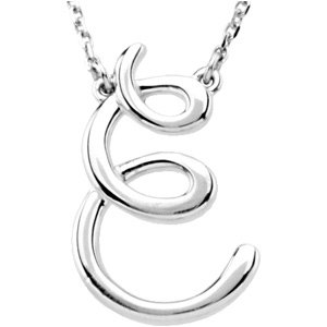 Sterling Silver Script Initial E 16" Necklace