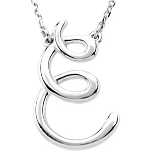 14K White Script Initial E 16" Necklace