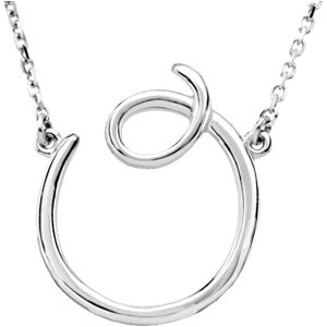 Sterling Silver Script Initial O 16" Necklace