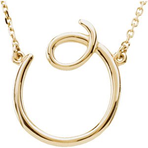 14K Yellow Script Initial O 16" Necklace