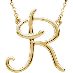 14K Yellow Script Initial R 16" Necklace