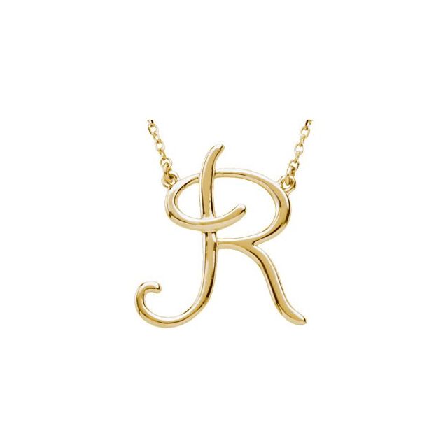 14K Yellow Script Initial R 16" Necklace