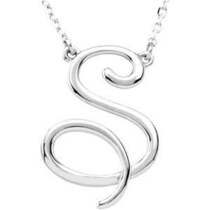 14K White Script Initial S 16